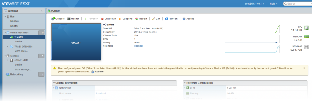 Bildschirmfoto eines VMware-Clusters